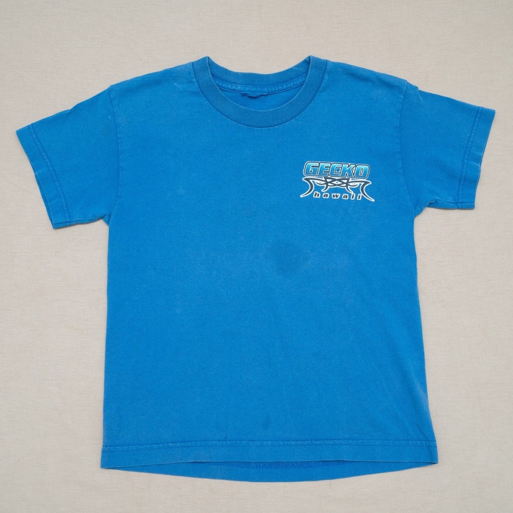 Vintage 90s Y2k Boys Gecko Hawaii Blue T Shirt Skateboard Kickflip Youth M